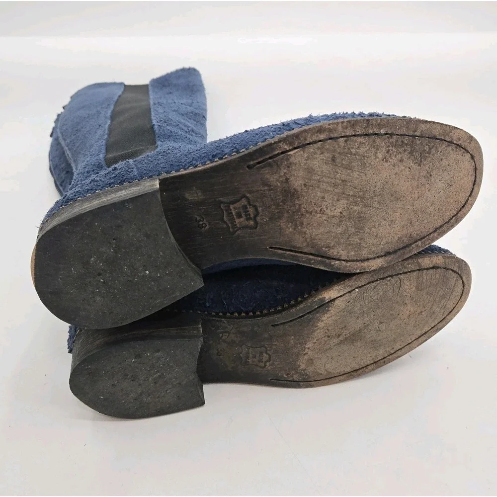 Free People Callow Tall Boot Blue Distressed Blue Suede‎ Sz 38 EU 7 US Back Zip
